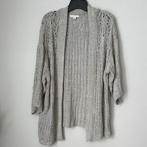 New York & Company Gray Open Front Crochet Knit Ribbon Sweater size M